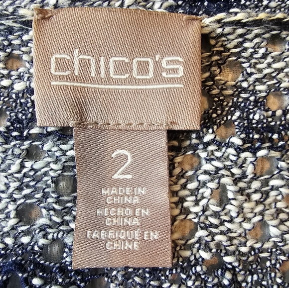 Chicos •Size 2 (Large)• Blue White Perforated Longline Open Cardigan - Picture 3 of 7